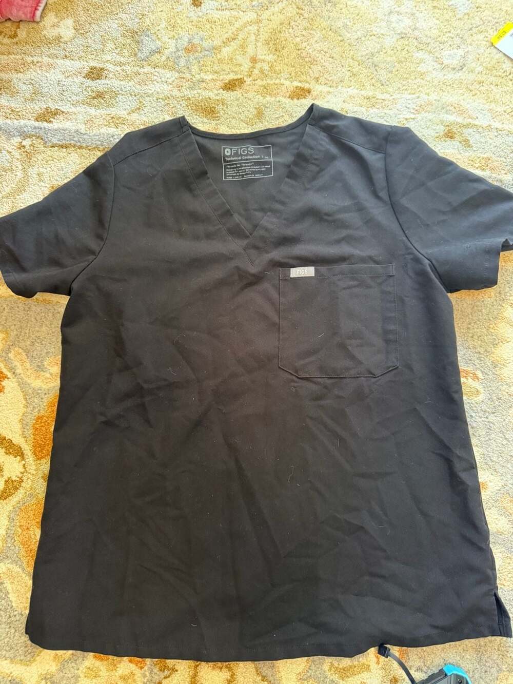 FIGS Technical Collection Black Short Sleeve V-Neck Scrub Top